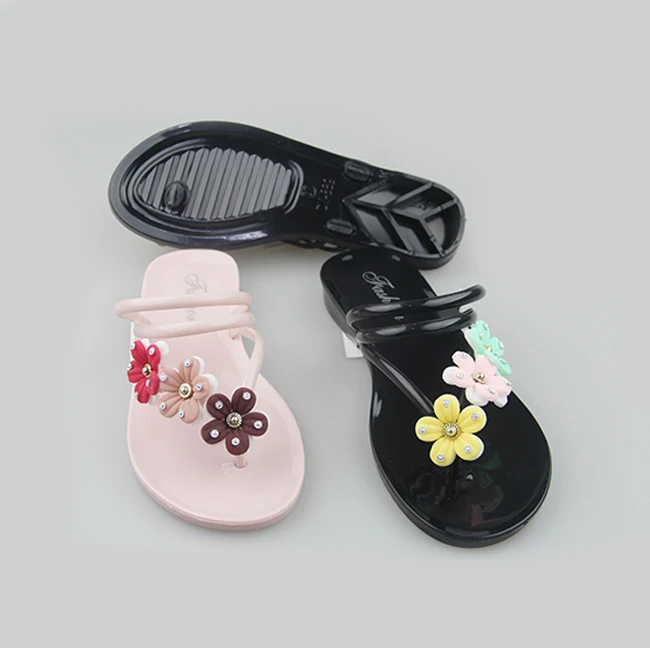 Plastic Shoes Women Flower Girl Shoes Ladies Pvc Beaded Floral Sider ...