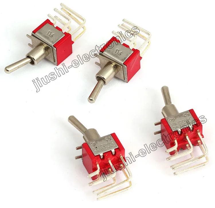 MTS-202/C4 90 degree mini DPDT toggle switch bend feet 6 pin 2 position ...