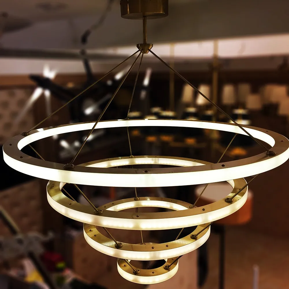 Moderne opknoping gouden grote messing koper art deco cirkel led ...