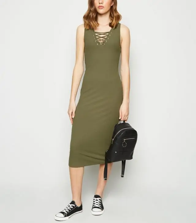 khaki jersey dress