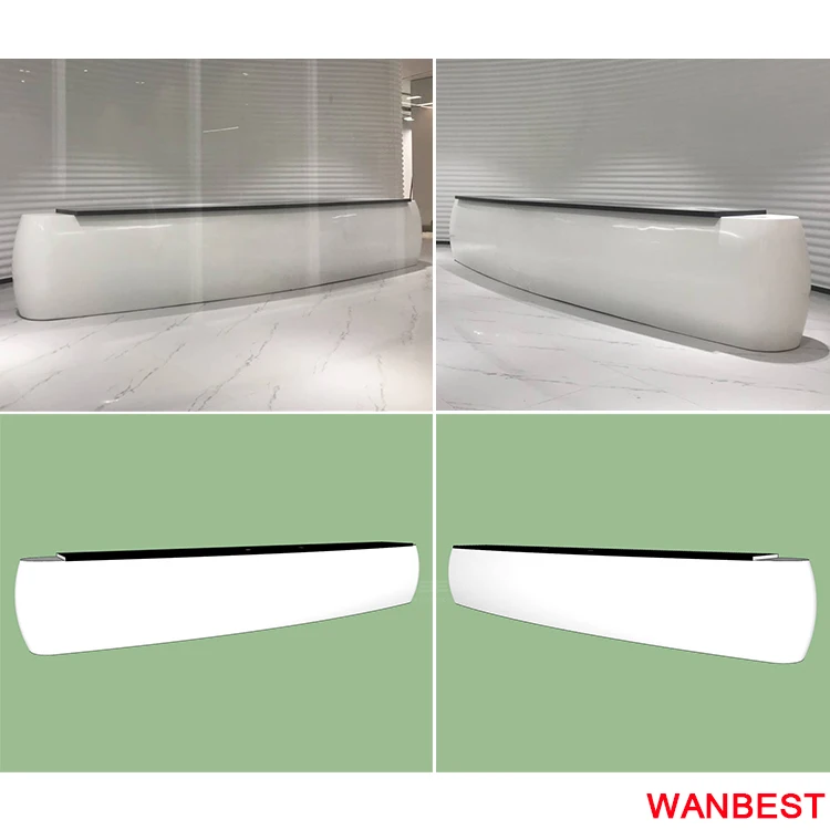 Luxury Acrylic Wood Curved Office Furniture Beauty Salon Hospital Reception Desk Front Table Design