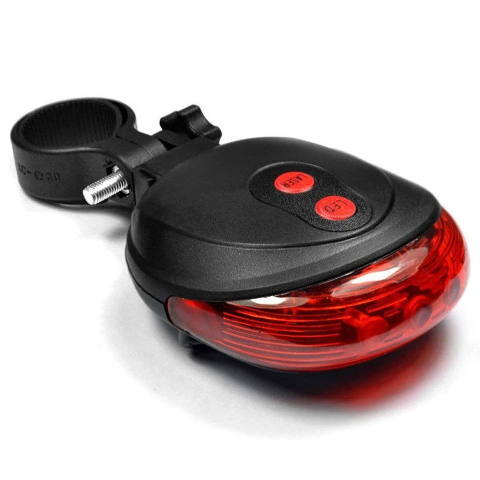 2 Laser 5 LED Rear Bike Bicycle Tail Light Beam Safety Warning Red Lamp Mount