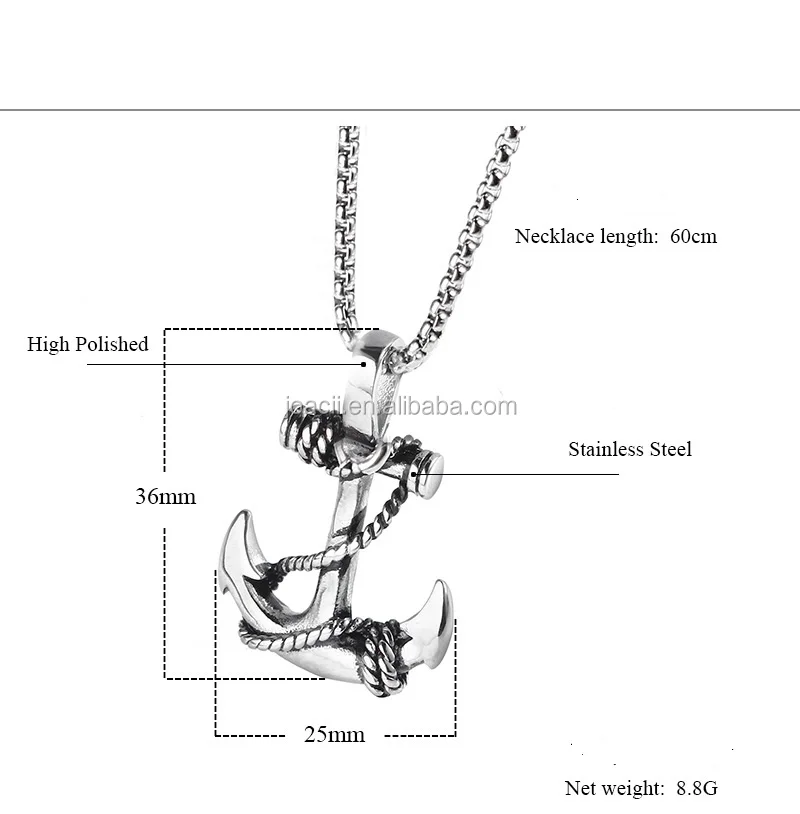 Men's Boat Anchor Necklace Alloy Titanium Steel Caribbean Pirate Anchor Pendant Jewelry