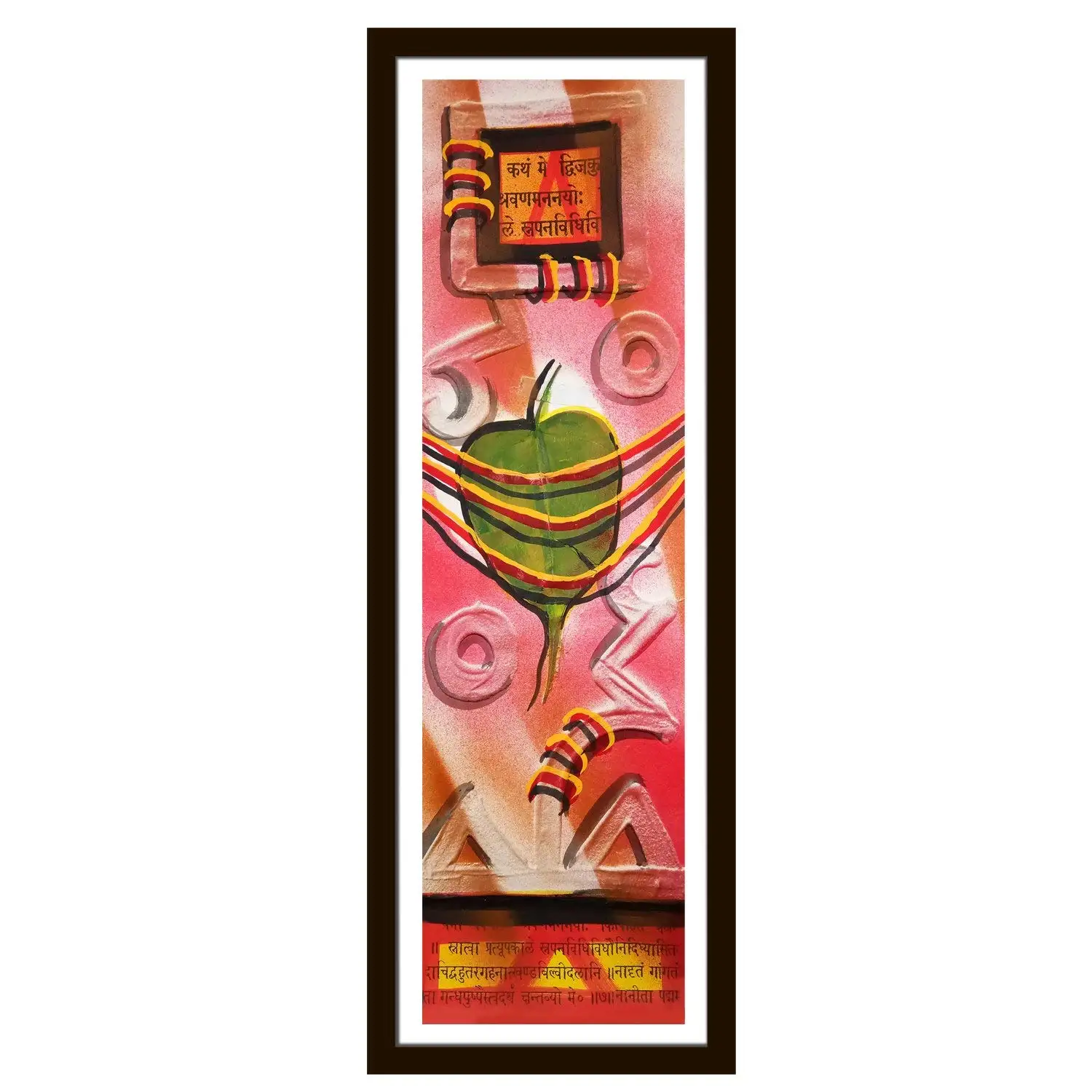 Handmade Wall Décor 3d Clay Painting On Plastic Paper with Natural Colors Wall Hanging Painting - The Theme Of Real Peepal Tree Leaf with House-Warming & Sanskrit Shlok Use For Wall Décor & Gifting