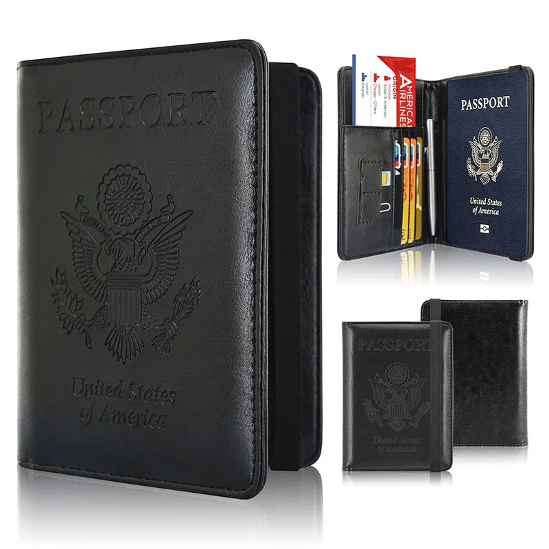 Matte PU leather passport book multi functional travel on board pure color custom passport holder.jpg