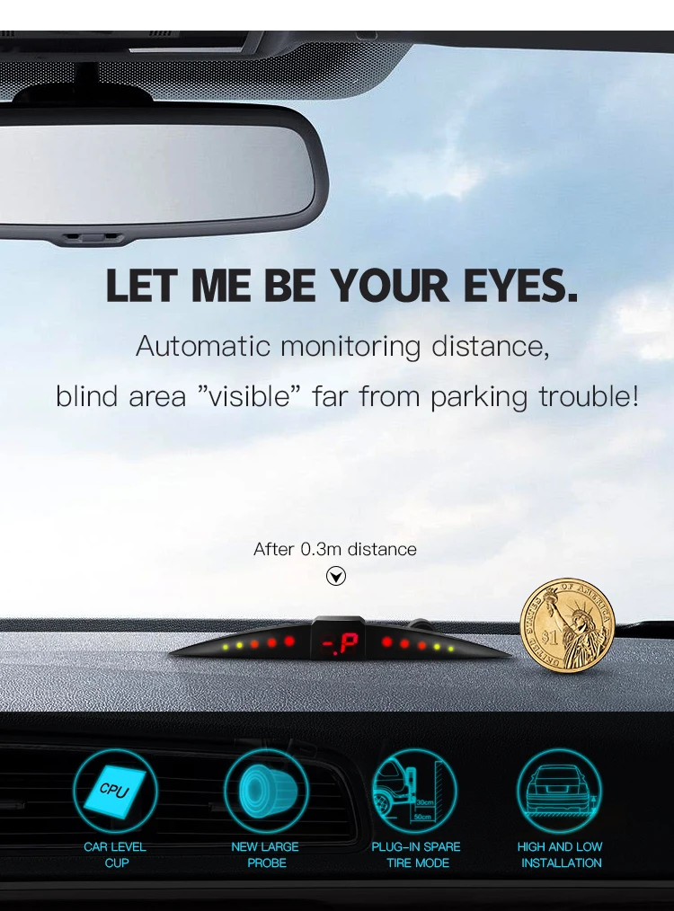 Hot Selling Car Accessories Blind Spot Electromagnetic Parking Sensor 8 Sensor Parking