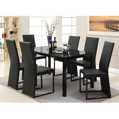 
Modern tempered glass dining table with powder coating legs and PU dining chair 