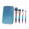 High-end portable 4pcs makeup brush set with metal case Color makeup blogger recommends