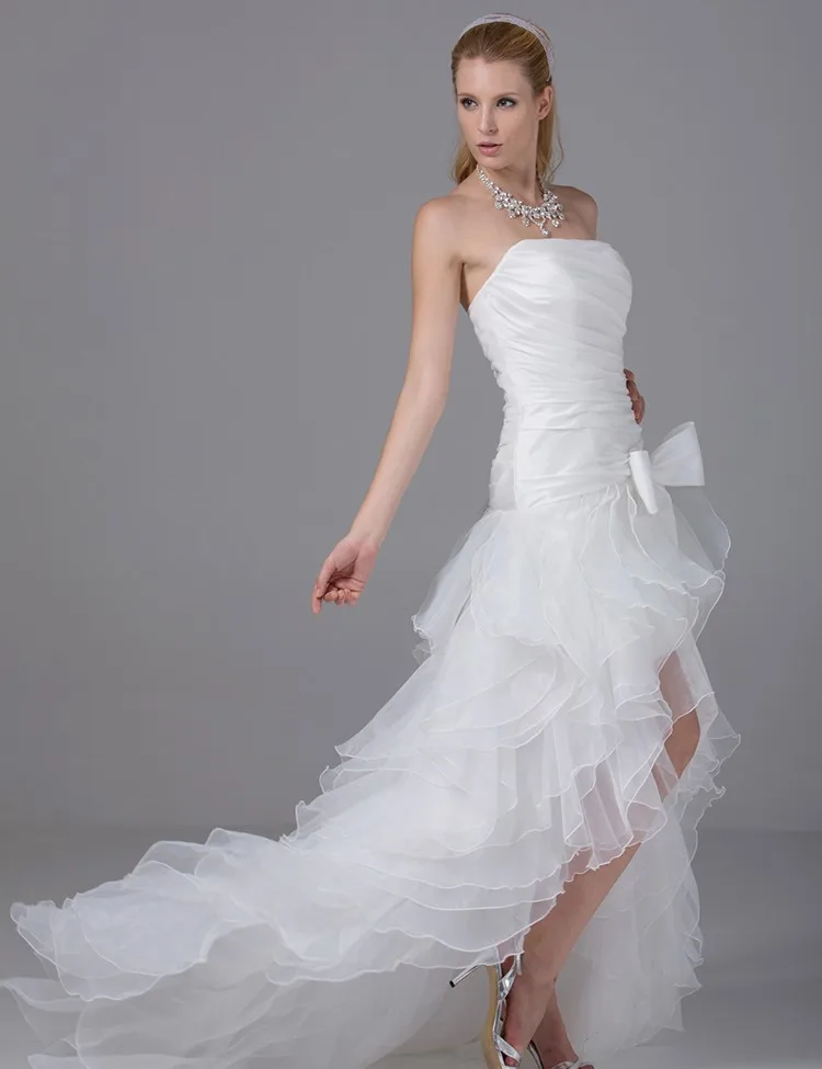 Unique Design Straight Across Organza Tiers Long White Silver Satin Unique Design Straight Across Organza Tiers Long White Silver Satin Open Leg Wedding Dress With Bowknot