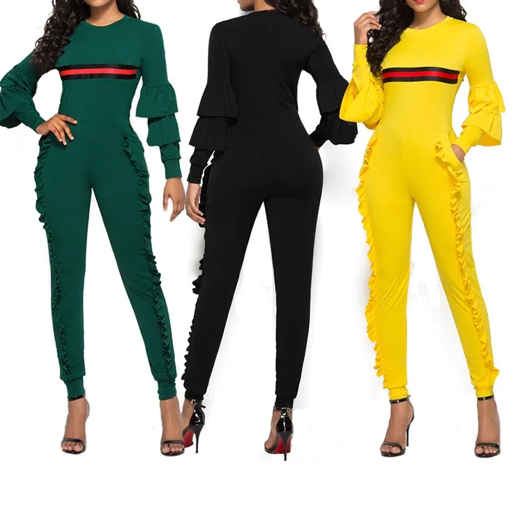 Sample Available Spring Autumn Multi Color Ruffles Long Sleeve Casual Jumpsuits Women 2020