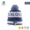 custom russian 100% cotton baggy large blue sublimation knitted pom beanie hat with top ball