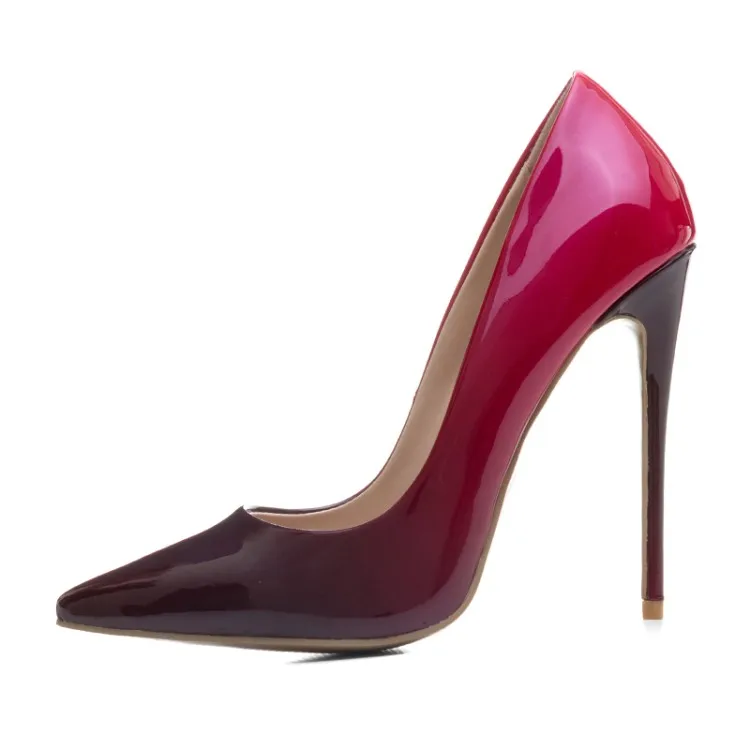 AL-873 New model shoes pictures gradient color patent leather women ladies office footwear pump shoes