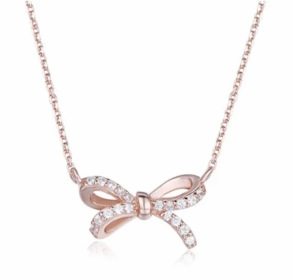 925 Sterling Silver Ribbon Bow Stud Pendant With Cubic Zirconia Jewelry