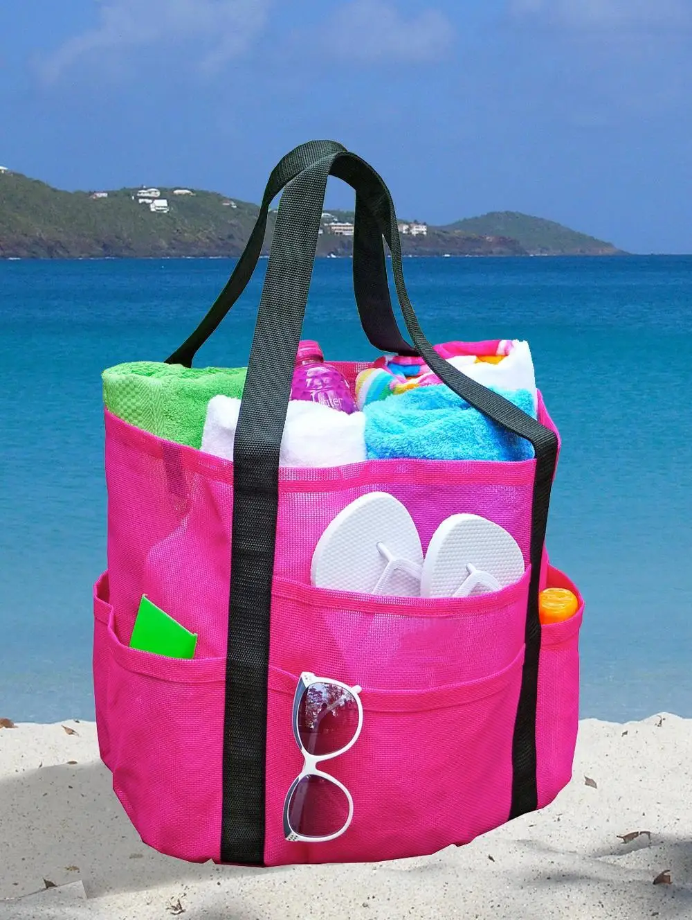 Nylon Mesh Family Beach Towel Bag,Summer Beach Tote Bag - Buy Nylon ...