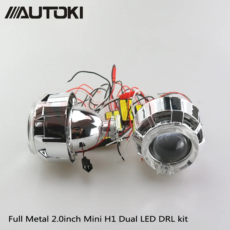 Autoki Dual Led Angel Eyes Projector Lens Usd H1 Bulb Hid Bixenon Car
