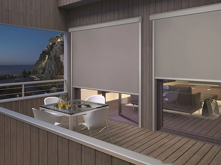 Motorized Outdoor Zip Track Blackout Window Roller Shades And Curtains