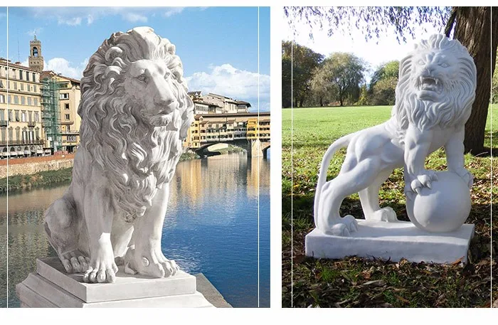 Hand Carving White Marble animal statue marble lion statues for sale