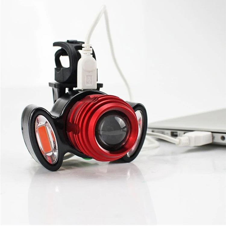 Telescopic Zoom T6 Self Driving Lamp 2 COB Red Light Flashlight USB Charging Mountain Bike Front Lamp
