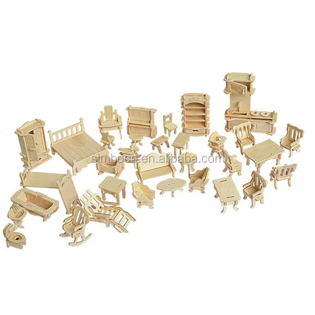 4 Set Holz Puppenhaus Miniatur Moebel Puzzle Modell Kinder Kinder Spielze m7 1X 