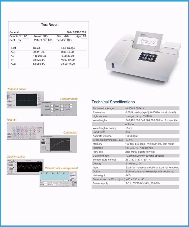 Bs-1904c Rayto Multi-language Semi Auto Clinical Biochemistry Analyzer ...