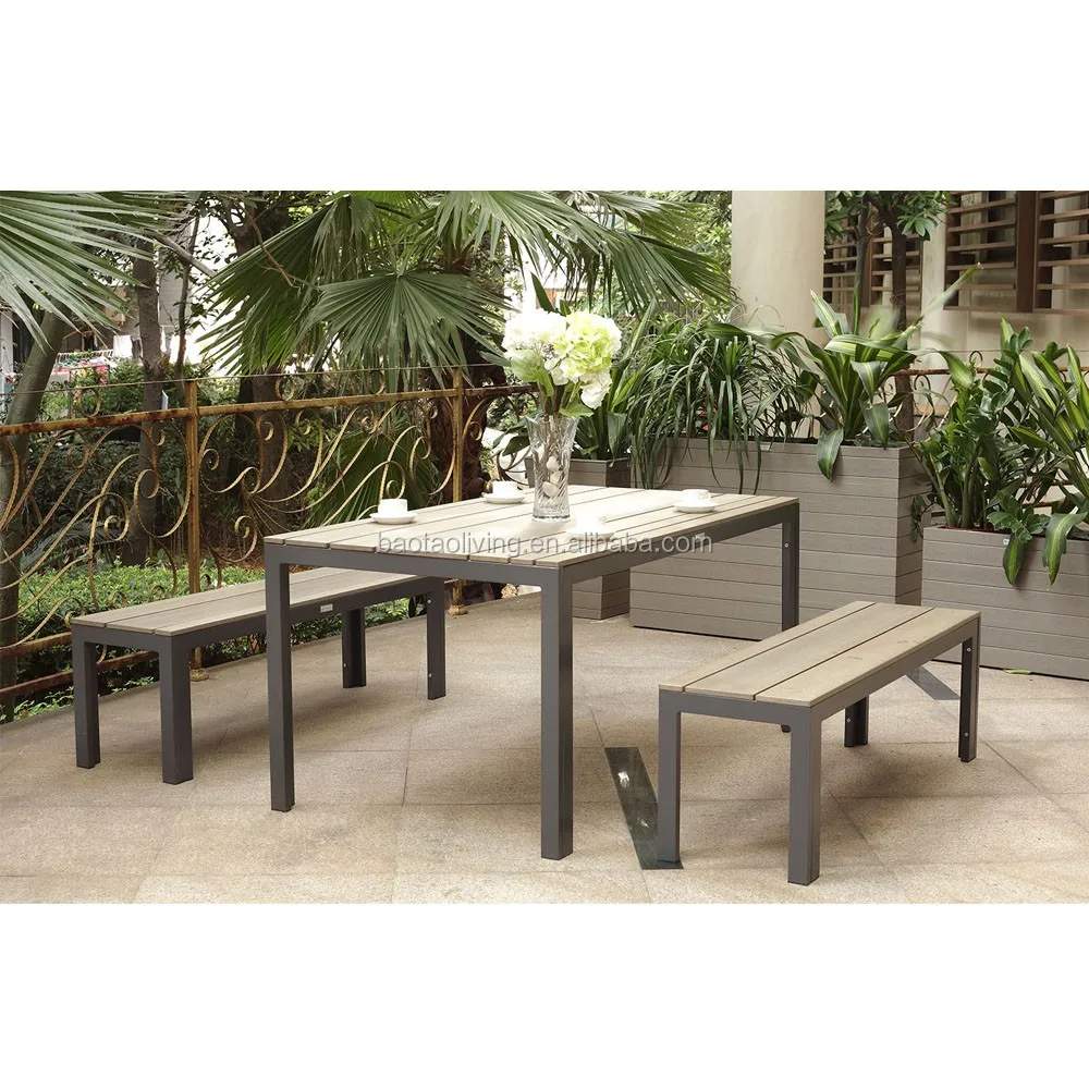 Outdoor Plastic Wood Bench And Table Garden Furniture Dinner Set