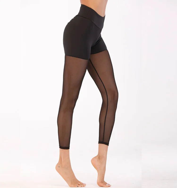 New Latest Transparent Sexy Black Mesh Patchwork Women Yoga Pants ...
