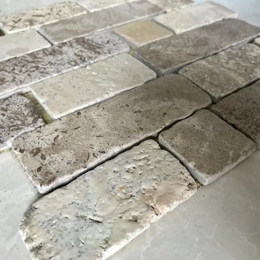 China split face natural beige travertine stone mosaic floor and wall tiles 30 x 30