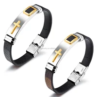 2017High Quality Fashionable Stainless Steel Leather Bracelet For Men Whosale