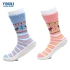 Women's Stripes Polyester Knitted Home Slipper Socks With Leather Sole