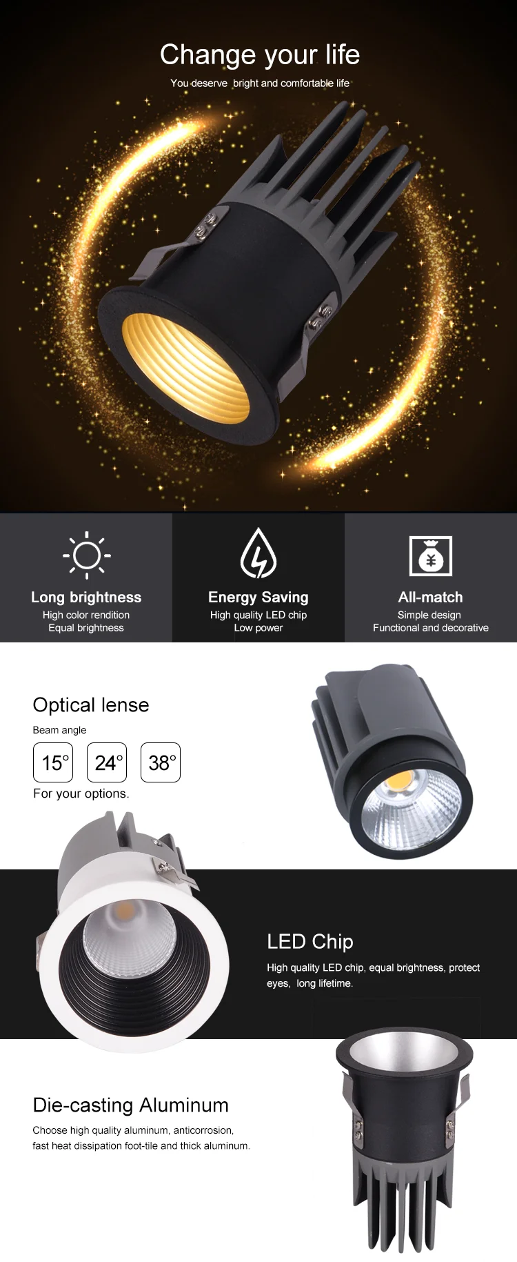 high lumen customizable COB led downlight