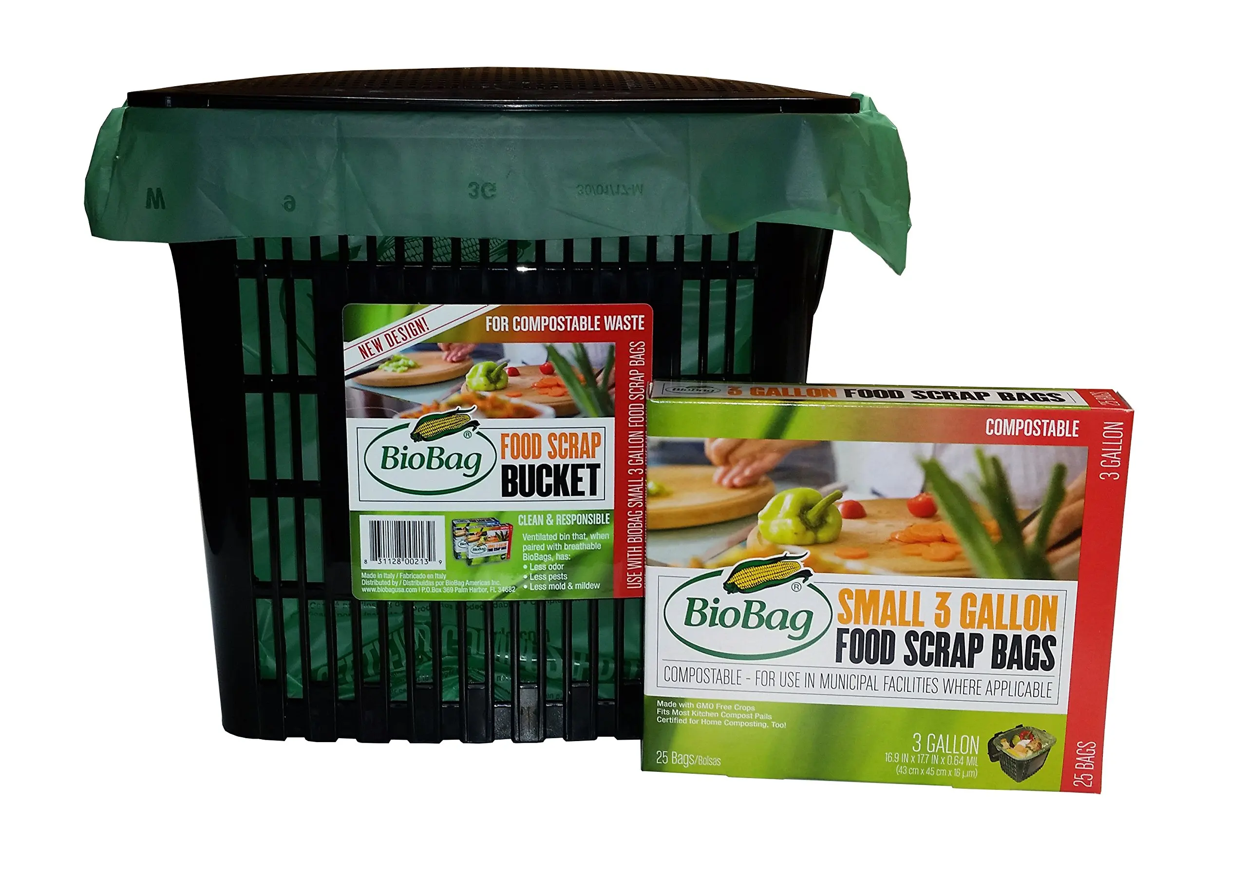 BioBag Kitchen Counter Food Scrap Bin and Compostable Bag Kit
