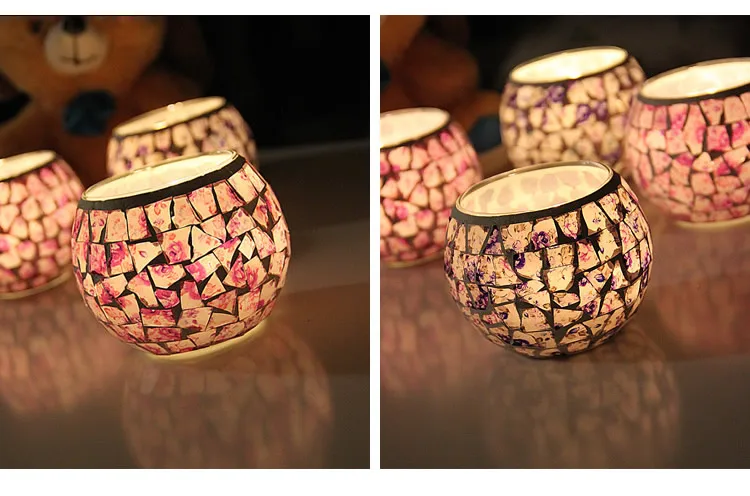 Unique turkish handmade glass mosaic candle holder for home decoration and wedding