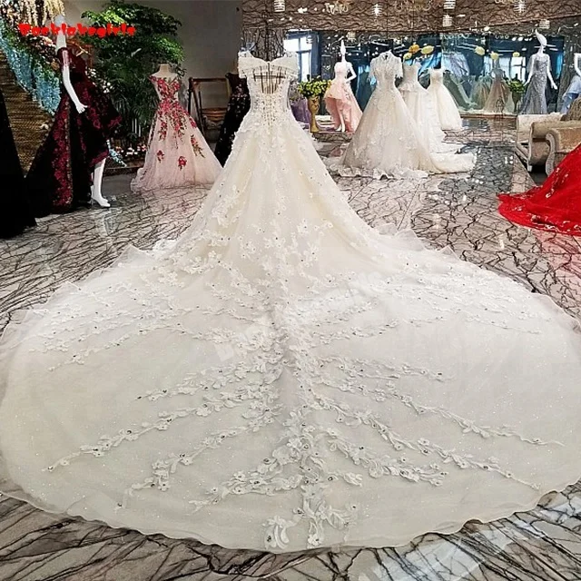 00307 New Beading Sleeve Ivory Real Wedding Dress Lace Hot Sale
