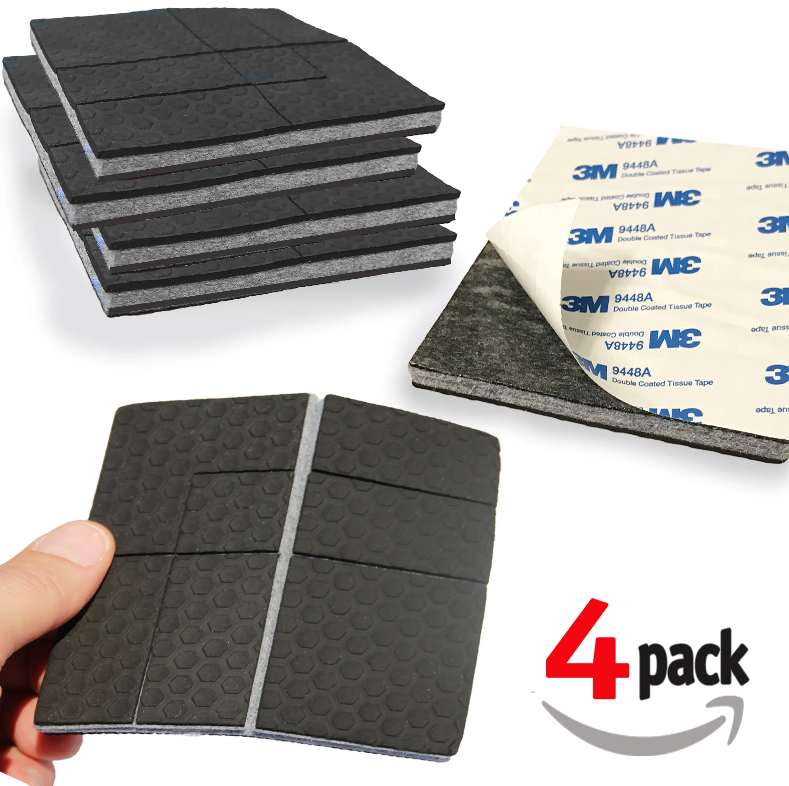 "SlipToGrip" Non Slip Furniture Pad Grippers with Adhesive Side (4 Pack) - Stops Slide - Multi Size - Make 4", 1", 2", etc.- Pre-Scored Multiple Sizes - 3/8" Felt Core - Surface Grip Pads