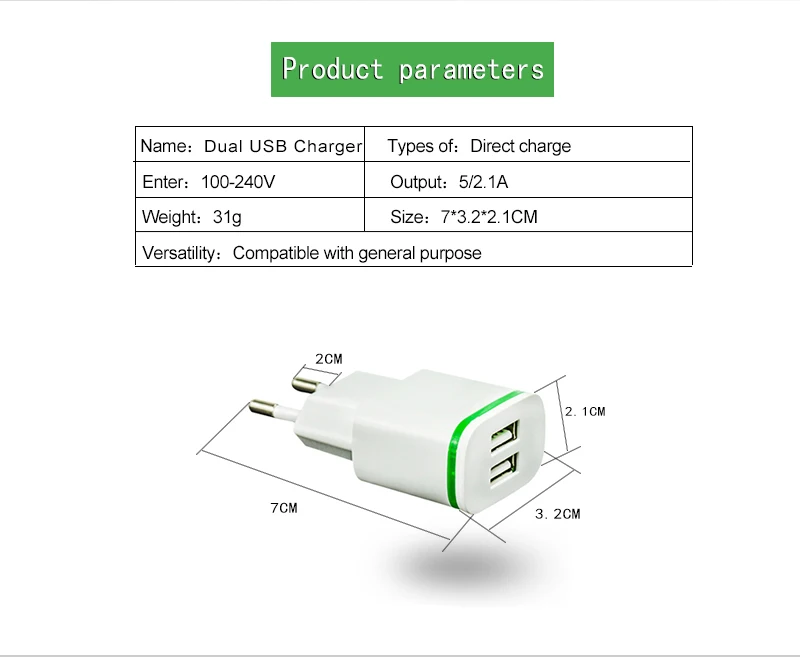 1A 2.1A USB Charger Portatil Android Original Portatil Carregador de Celular Rapido Charger