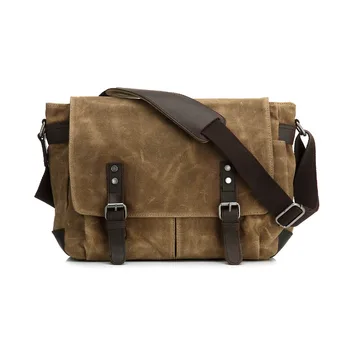 Droping Personalized Vintage Leather Trim Waxed Canvas Shoulder Messenger Bag For Men Droping Personalized Vintage Leather Trim Waxed Canvas Shoulder Messenger Bag For Men