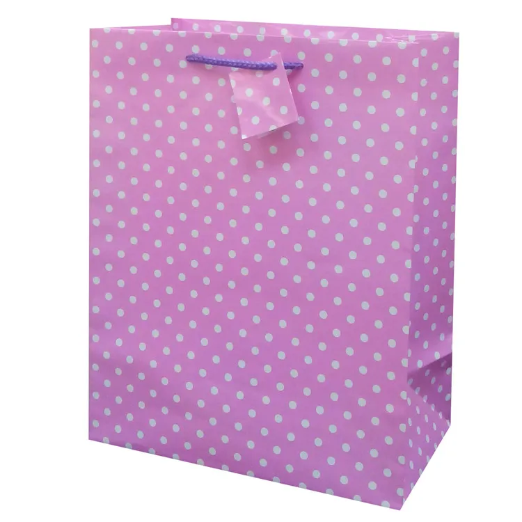 Recyclable Custom Printed Blue Shopping Packaging Paper Gift Bag With Dots, Promotional Paper Wine Bag