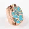 B1489/R1489 Gunmetal Plated Natural Turquoise Mixed Gold Veins Band Ring