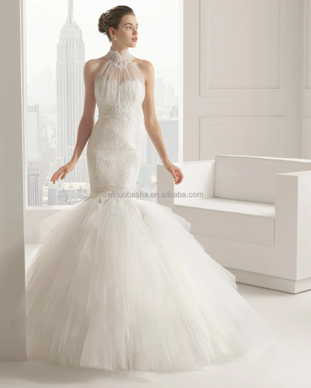 Sexy Bottom Tiered Tulle Skirt Mermaid Wedding Dress 2015 High