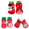 Custom 4PCS/Set Pet Dogs Soft Cotton Anti-slip Knit Shoes Weave Warm Christmas Sock Skid Bottom Mini Dog Socks Indoor Outdoor Pa