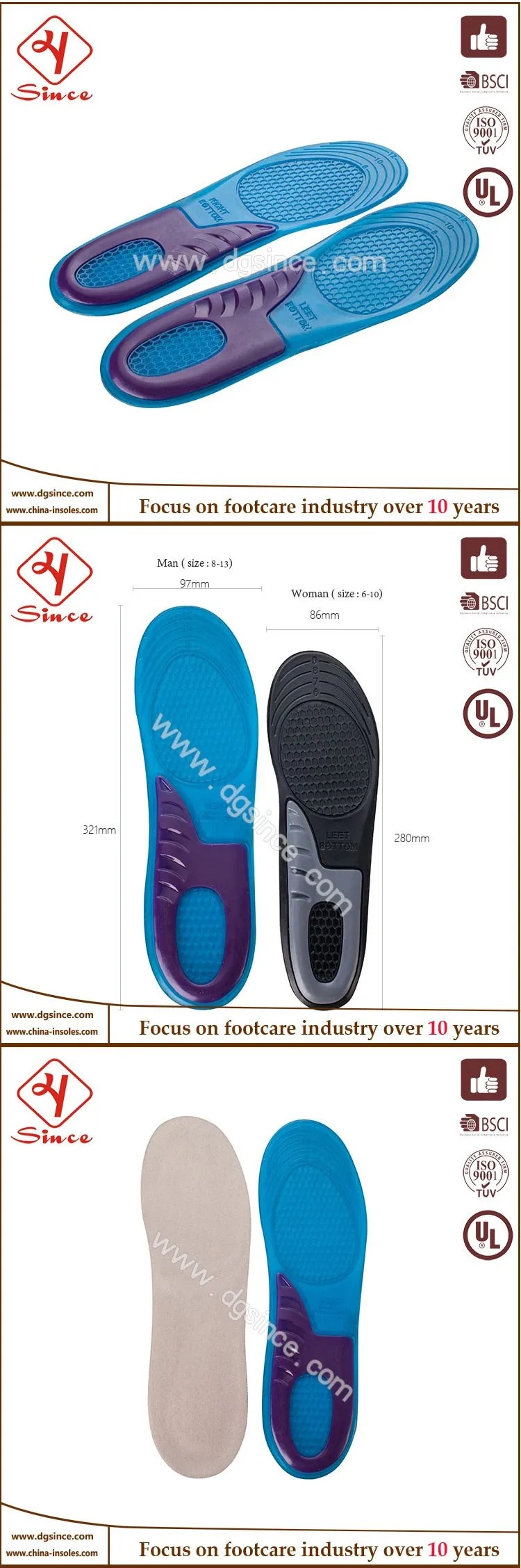 Gel Material and Insoles Type silicone insoles for shoes