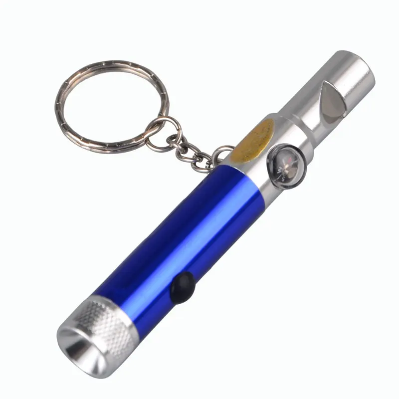 Mini Led Button Battery Flashlight keychain Compass Camping Gear With Whistle