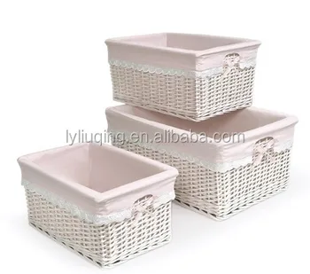 Lined White Pink Wicker Gift Storage Basket Baskets Lined White Pink Wicker Gift Storage Basket Baskets Handmade