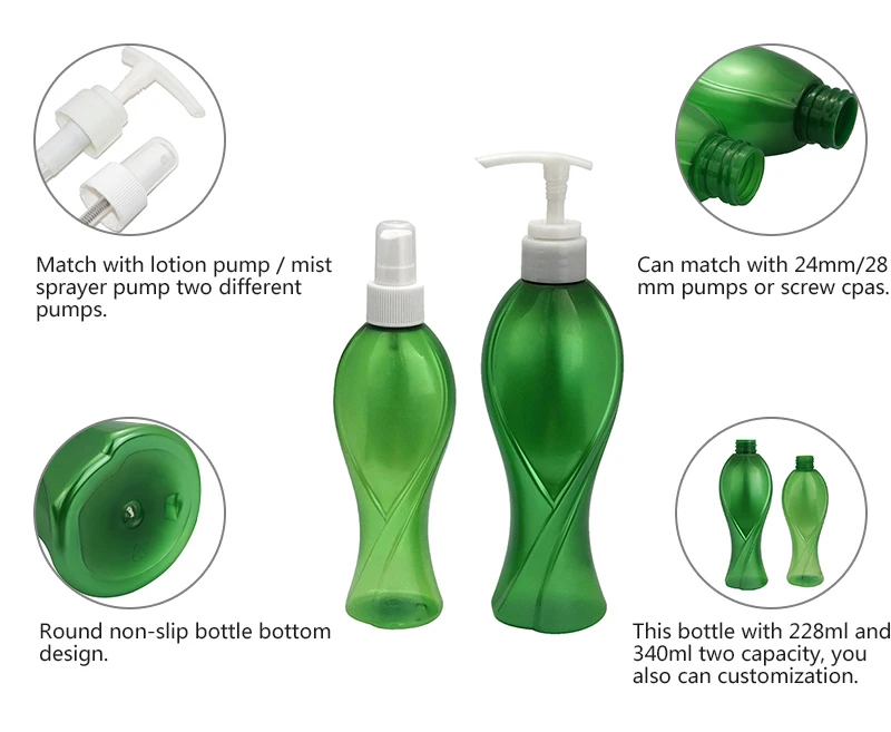 Wholesale 200ml 300ml Green Pet Plastic Empty Cosmetic Shampoo Bottle Supplier With Lotion Pump