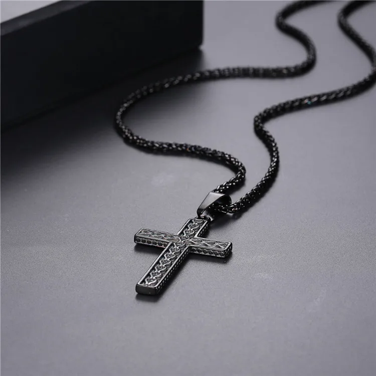 U7 316L stainless steel gold plated christianity jewelry unique black mens vintage cross necklace with chain