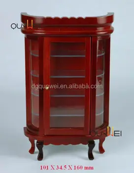 Dollhouse Miniature Furnitures Wooden Cabinet Display With Clear Dollhouse Miniature Furnitures Wooden Cabinet Display With Clear Windows Qw60044