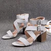 Women cheap good quality fancy chunky high heel sandals strap shoes
