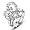 New trendy gold plated double heart shaped crystal engagement ring for lovers