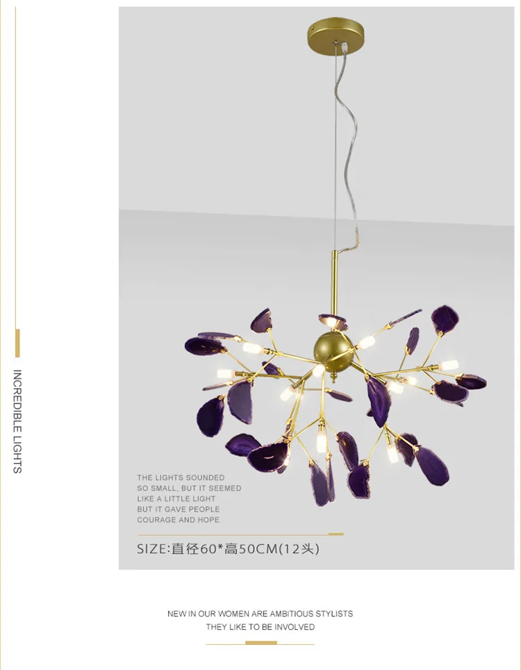 Luxury Contemporary Agate Stone hanging ceiling Home Decor creative lighting chandeliers