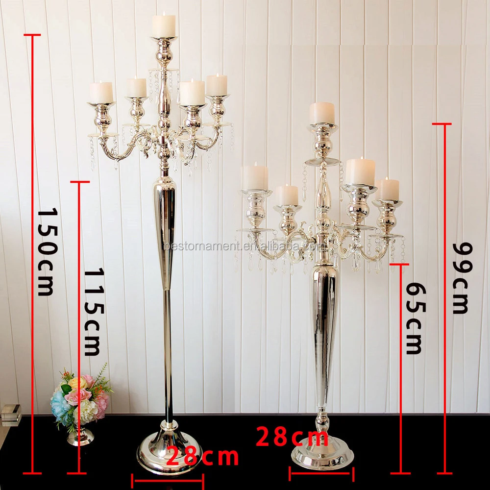 Wholesale Tall 5 Arms Candlestick Nickel Plated Metal Candelabra Candle